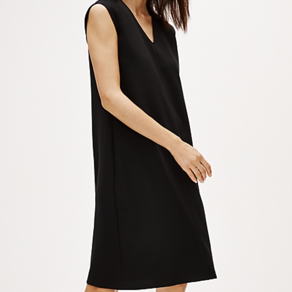 Eileen Fisher Black Tencel Ponte V-Neck Dress S NEW - Picture 3 of 6